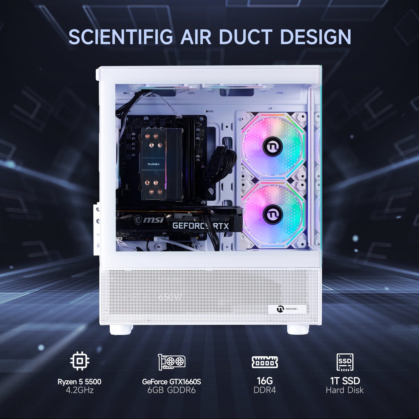 Ningmei Gaming PC Desktop AMD Ryzen 5 5500 NVIDIA GTX 1660 Super 16GB RAM 1TB SSD Windows 11 Wi-Fi Gaming Desktop
