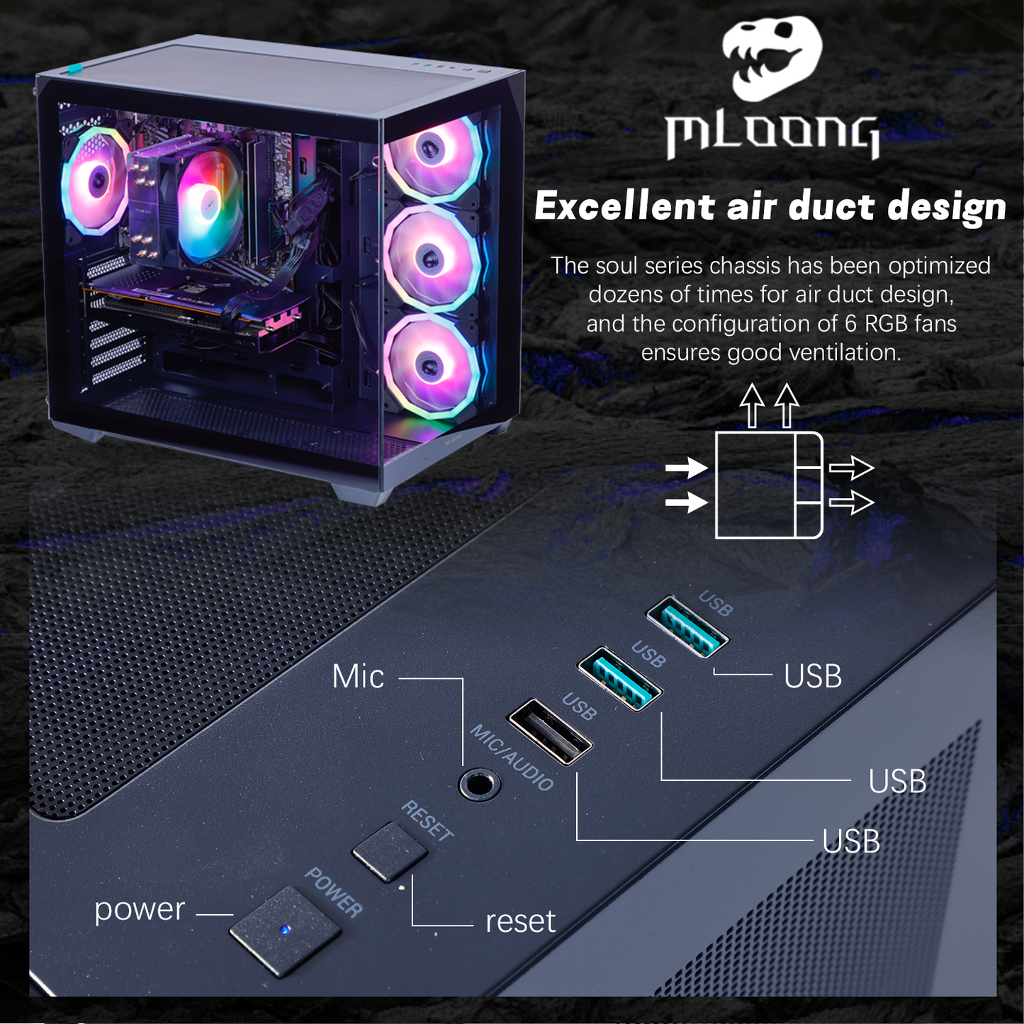 Mloong Gaming PC Desktops AMD Ryzen5 5500 AMD Radeon RX 6600 1TB SSD 16GB RAM 650W Win11 WIFI