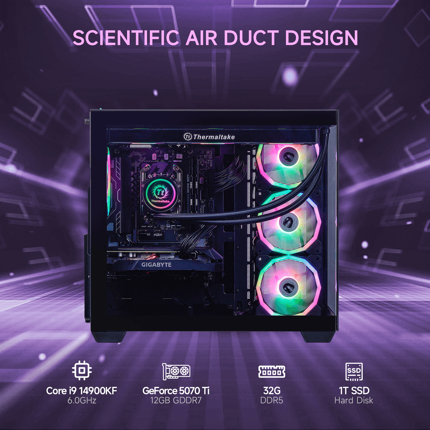 Mloong X-Dragon Gaming PC Desktop, Intel Core i9 14900KF 24 core 3.2GHz(up to 6.0GHz), GeForce RTX 5070 Ti 12GB, 32GB DDR5 RAM 6000MHz, 2TB NVME SSD, 850W PSU, Windows 11 Home 64-bit, Black