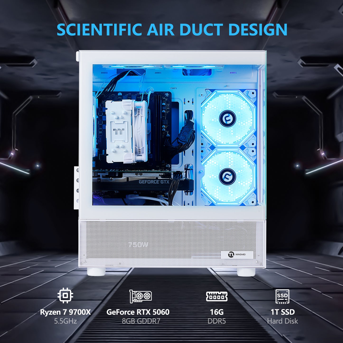 Ningmei Gaming PC AMD Ryzen 7 9700X NVIDIA RTX 5060 16GB RAM 1TB SSD Wifi PC Gaming White