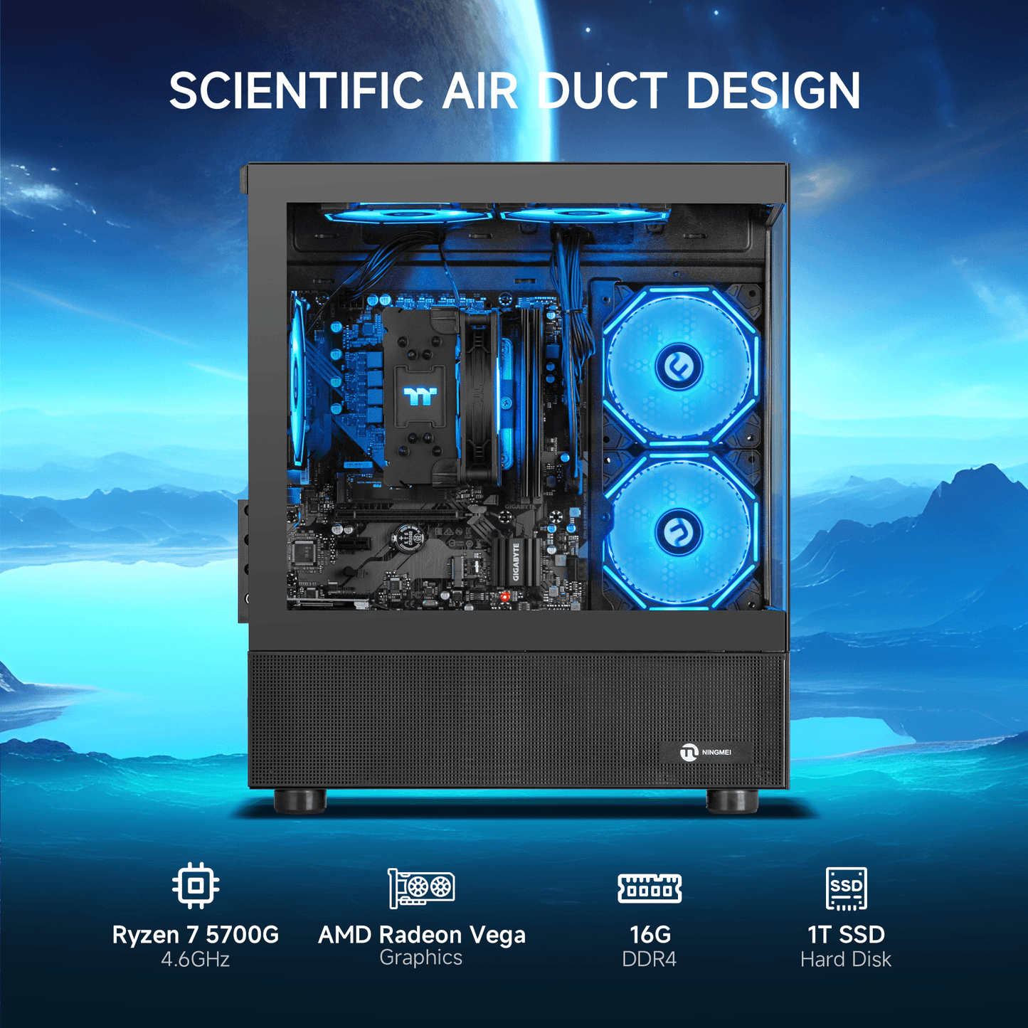 Ningmei Gaming PC AMD Ryzen 7 5700G 16GB RAM 1TB SSD 6RGB Fans PC Gaming Black