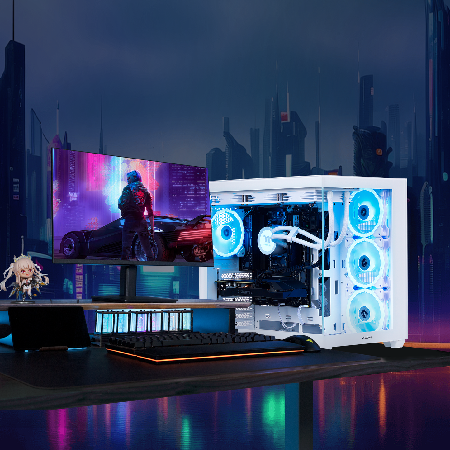Mloong Gaming PC Desktop, AMD Ryzen 7 7700 3.8 GHz (5.3GHz Turbo), NVIDIA RTX 5060 Ti 8GB GDDR7, 1TB Gen4 NVMe SSD, 32GB 6000Mhz DDR5 RAM, 650W PSU, Wi-Fi, Win 11 Home Prebuilt PC, White