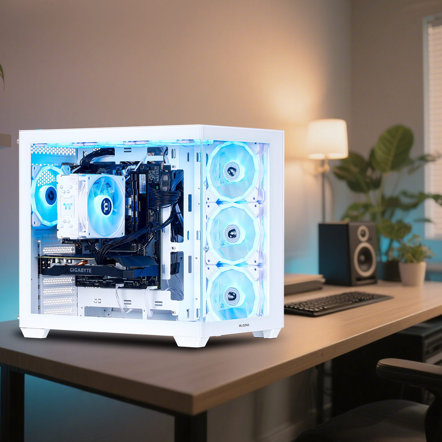 MLOONG Gaming PC,AMD Ryzen 5 5500 4.2 GHz, AMD Radeon RX 6600 8GB Desktop Computer, 1TB NVMe SSD, 16GB DDR4 3200MHz, Air Cooled Prebuilt,650W PSU, Windows 11 Home & AI Powered Gamer PC