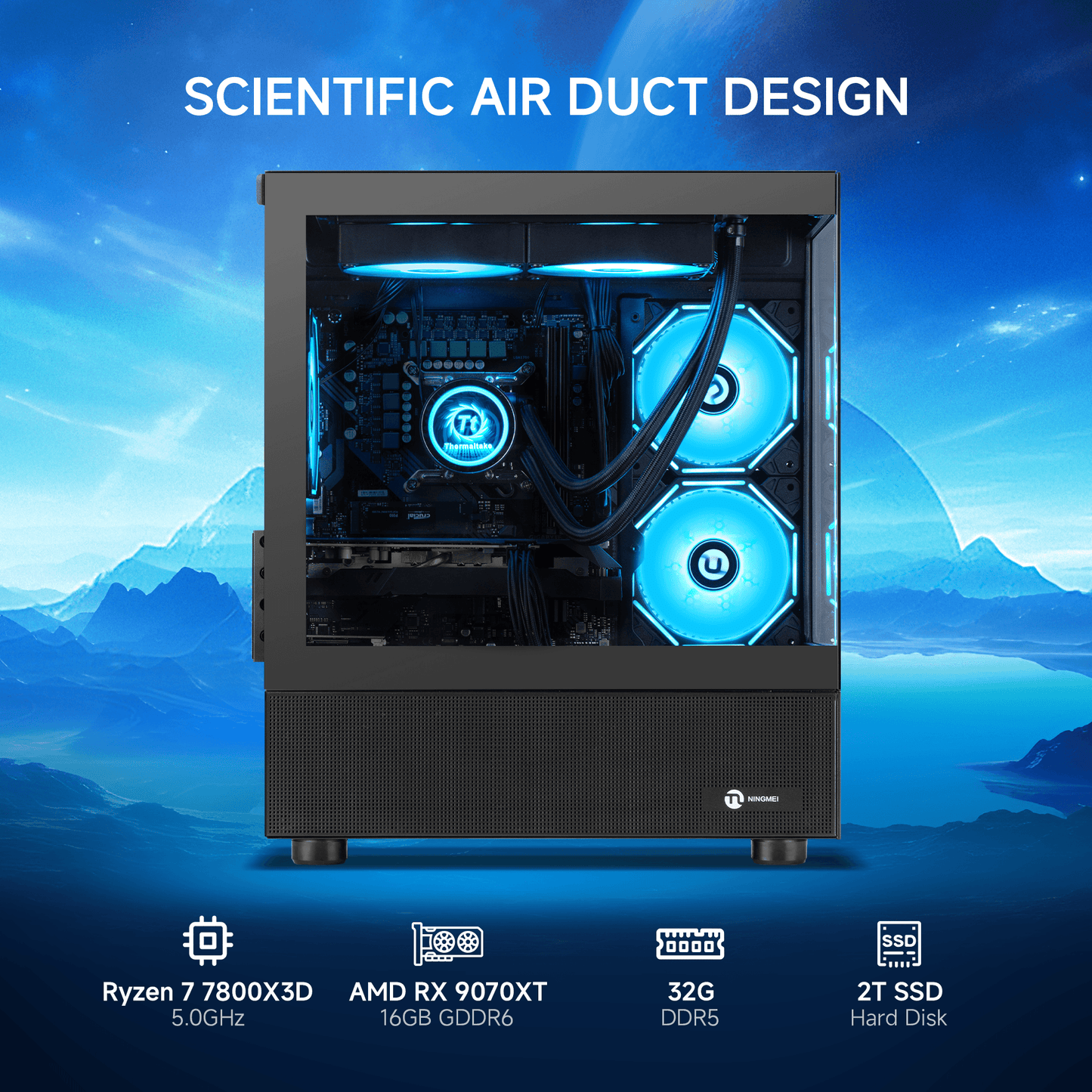 Ningmei Gaming PC AMD R7 7800X3D Radeon RX 9070 XT 32GB RAM 2TB SSD Windows 11 PC Gaming Black