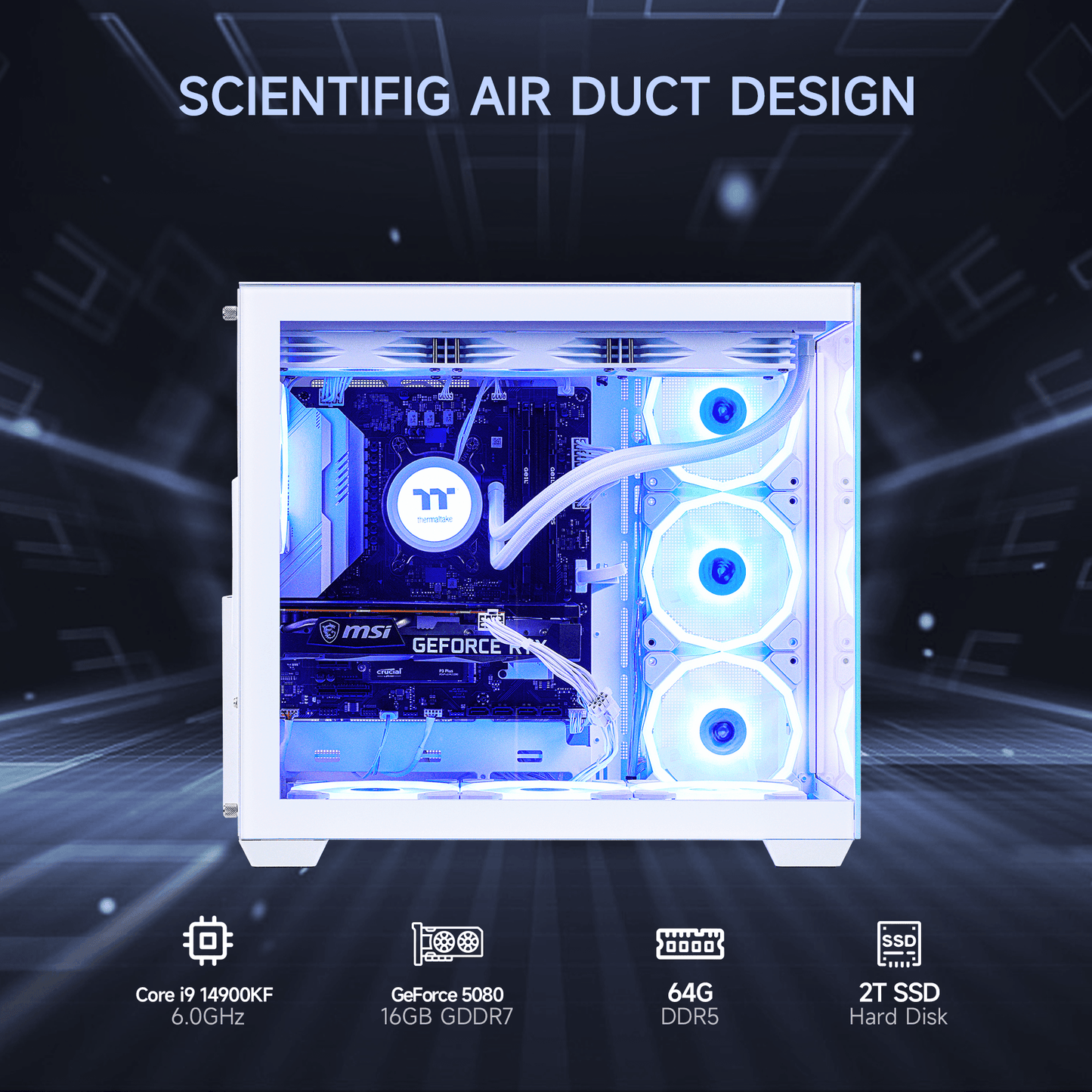 Mloong X-Dragon Gaming PC Desktop, Intel Core i9 14900KF 24 core 3.2GHz(up to 6.0GHz), GeForce RTX 5080 16GB, 64GB DDR5 RAM 6000MHz, 2TB NVME SSD, 850W PSU, Windows 11 Home 64-bit, White