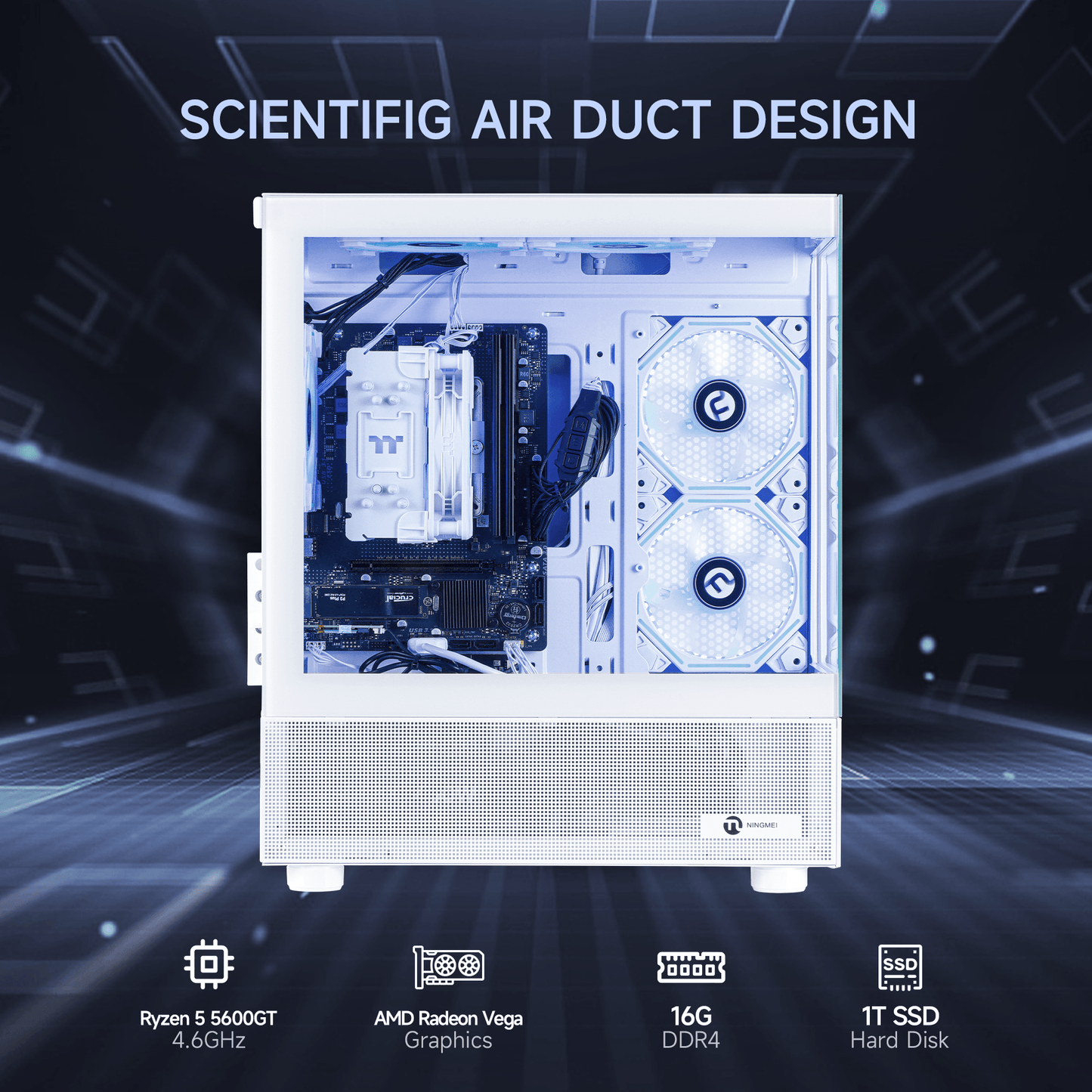 Ningmei Lumishore Gaming PC AMD Ryzen 5 5600GT 16GB RAM 1TB SSD WiFi Gaming Desktop