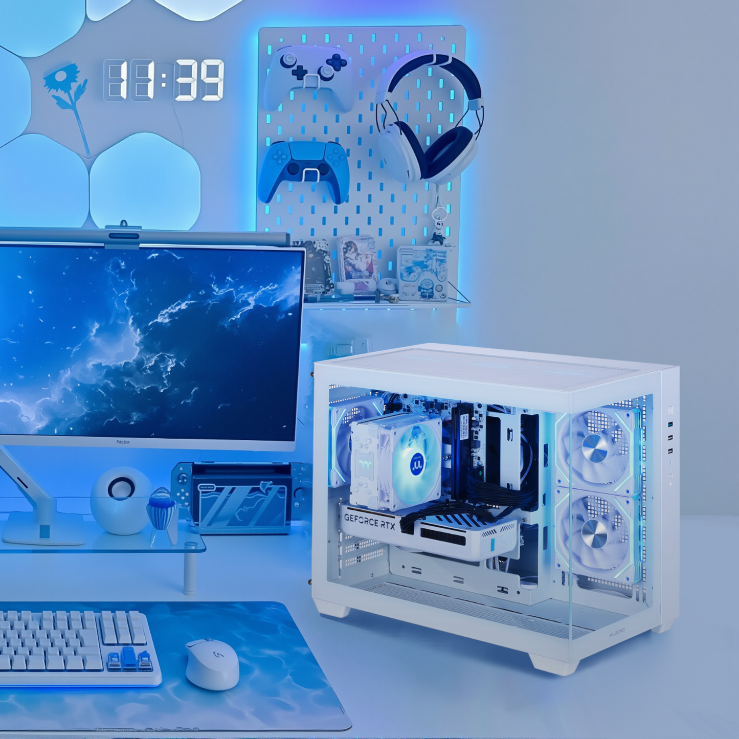 MLOONG Gaming PC Desktop, AMD Ryzen 7 8700F, GeForce RTX 5060Ti 8GB, 32GB DDR5 RAM, 1TB NVME SSD, 650W PSU, Windows 11 Home 64-bit, WIFI, White