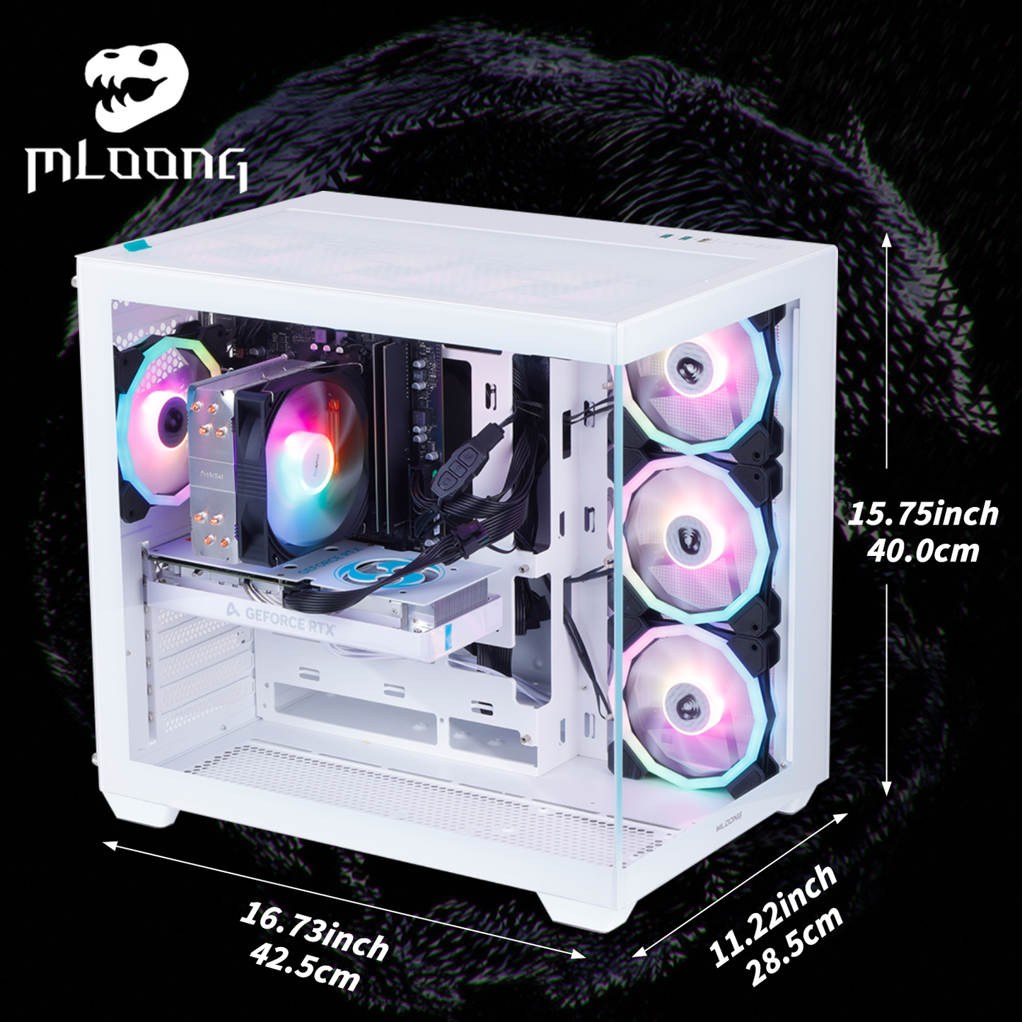 MLOONG Gaming PC,AMD Ryzen 5 5500 4.2 GHz, AMD Radeon RX 6600 8GB Desktop Computer, 1TB NVMe SSD, 16GB DDR4 3200MHz, Air Cooled Prebuilt,650W PSU, Windows 11 Home & AI Powered Gamer PC