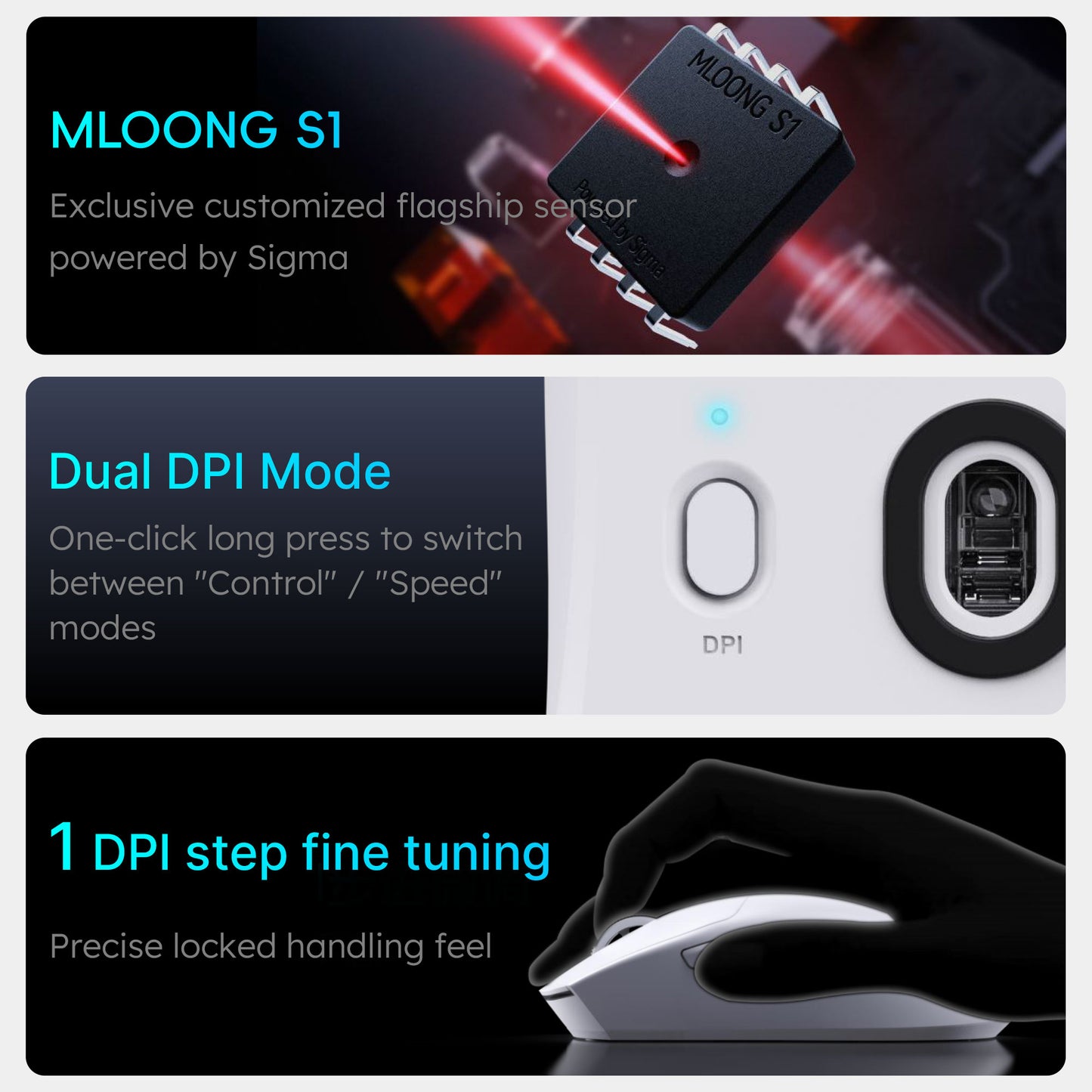 MLOONG MX301 Wireless Gaming Mouse, MLOONG S1 Sensor, 16,000 DPI, Lightweight, 4 Programmable Buttons, 140h Battery Life, On-Board Memory, PC/Mac - White