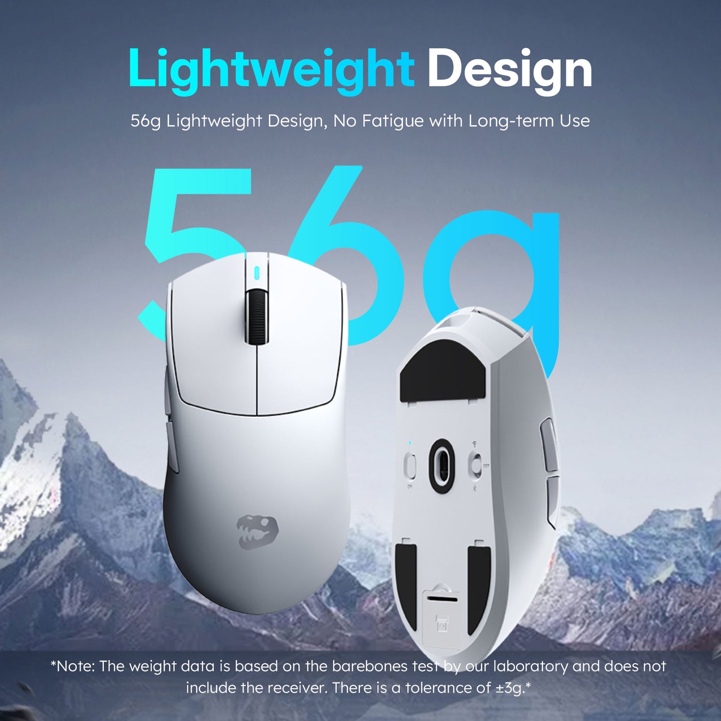 MLOONG MX301 Wireless Gaming Mouse, MLOONG S1 Sensor, 16,000 DPI, Lightweight, 4 Programmable Buttons, 140h Battery Life, On-Board Memory, PC/Mac - White