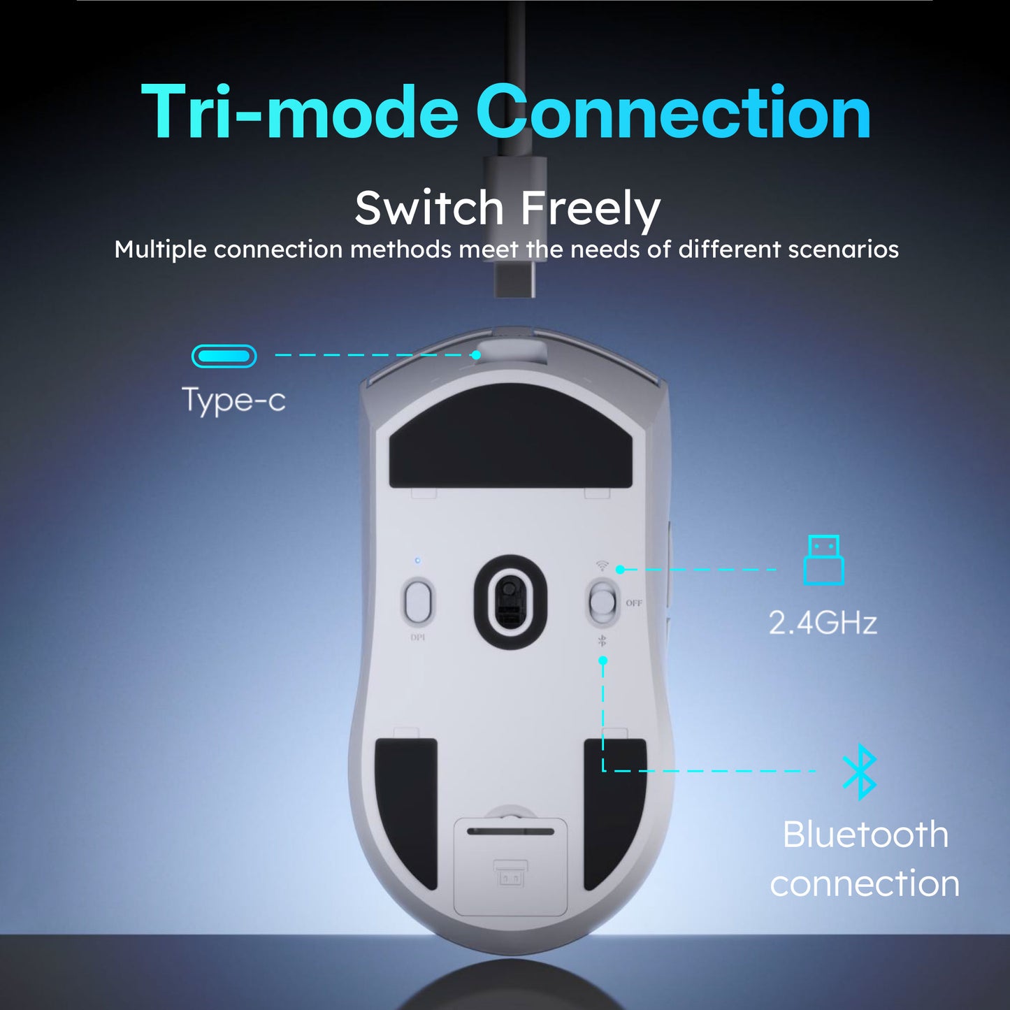 MLOONG MX301 Wireless Gaming Mouse, MLOONG S1 Sensor, 16,000 DPI, Lightweight, 4 Programmable Buttons, 140h Battery Life, On-Board Memory, PC/Mac - White