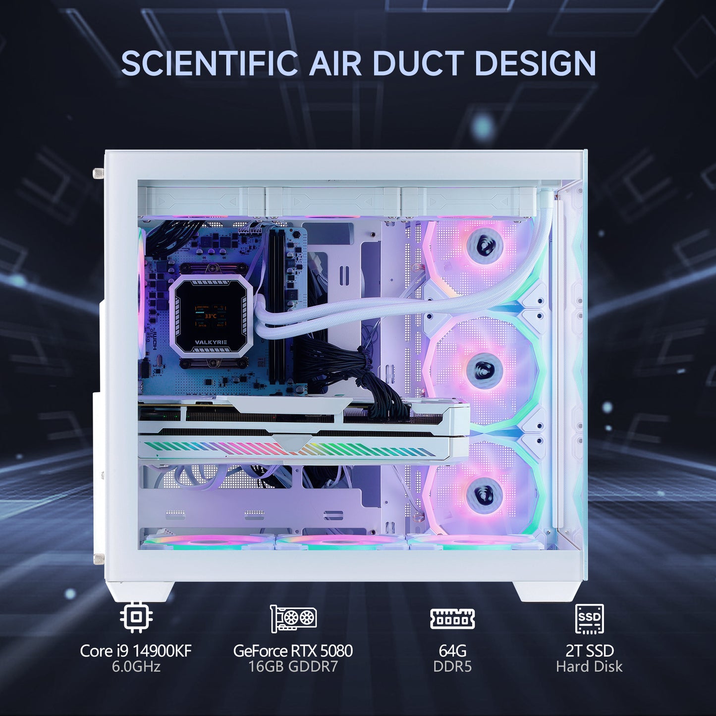 Mloong Gaming PC Intel Core i9 14900KF, GeForce RTX 5080 16GB, 64GB DDR5 RAM, 2TB SSD, 850W, Desktop,Win11, WIFI, White