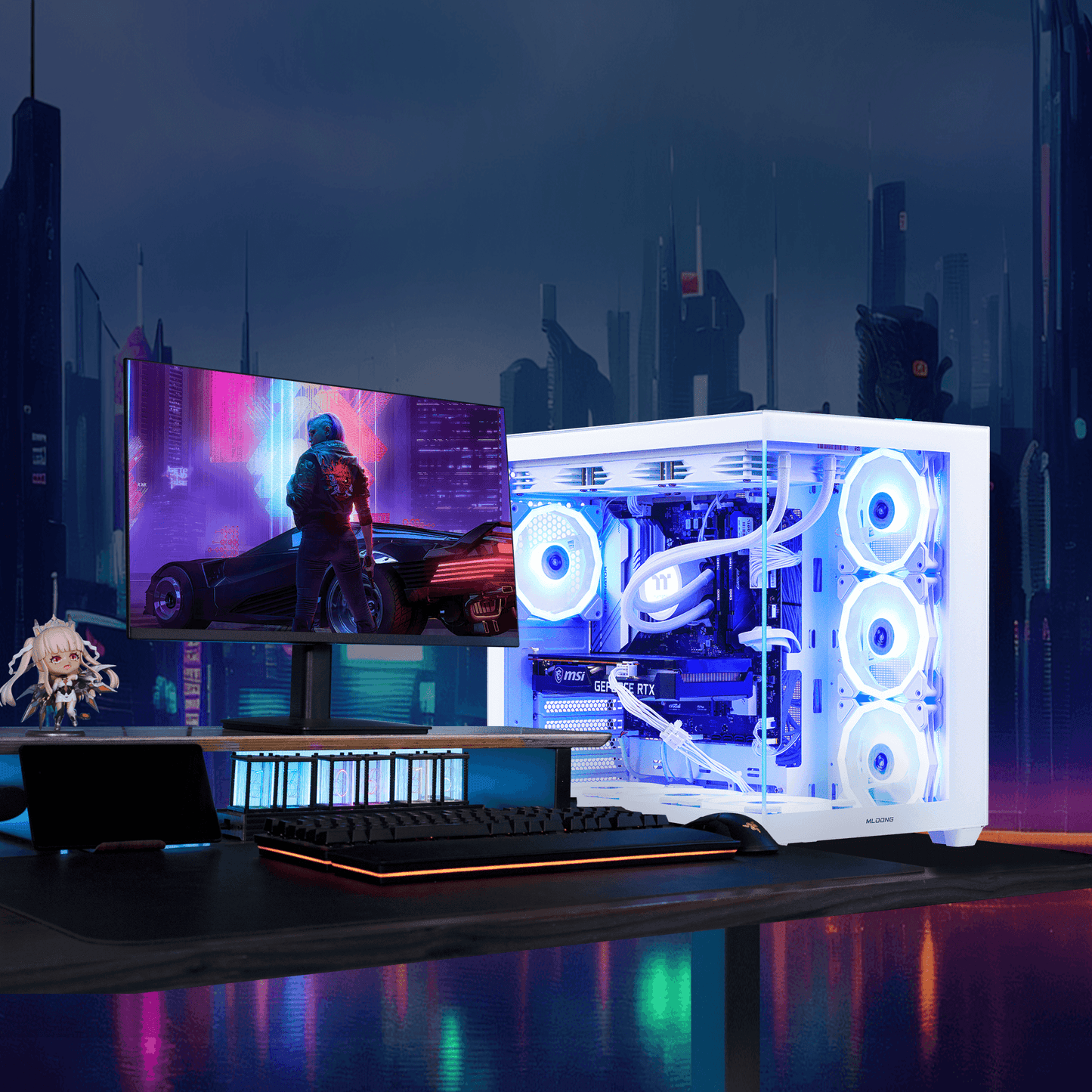 Mloong Gaming PC AMD Ryzen 7 9800X3D, GeForce RTX 5070Ti, 2TB SSD, 32GB DDR5 RAM, 360 Liquid Cooling, Win11, WIFI, Gaming Desktop, White