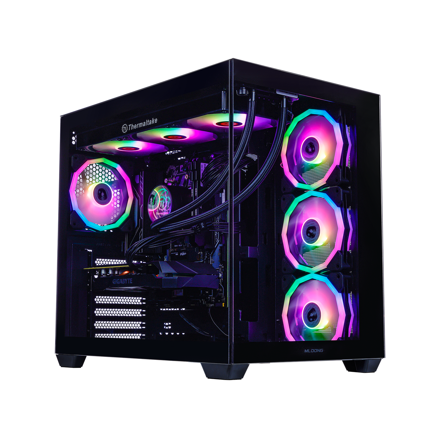 Mloong Gaming PC AMD Ryzen 7 9800X3D, GeForce RTX 5070Ti, 2TB SSD, 32GB DDR5 RAM, 360 Liquid Cooling, Win11, WIFI, Gaming Desktop, Black