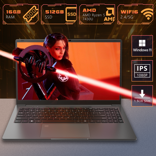 Ningmei HustleForge NLR500P 15.6 inch Laptop AMD Ryzen 5 7430U 16GB RAM 512GB SSD Wifi6 Bluetooth5.2 1080P FHD IPS Display Fingerprint identification Windows 11