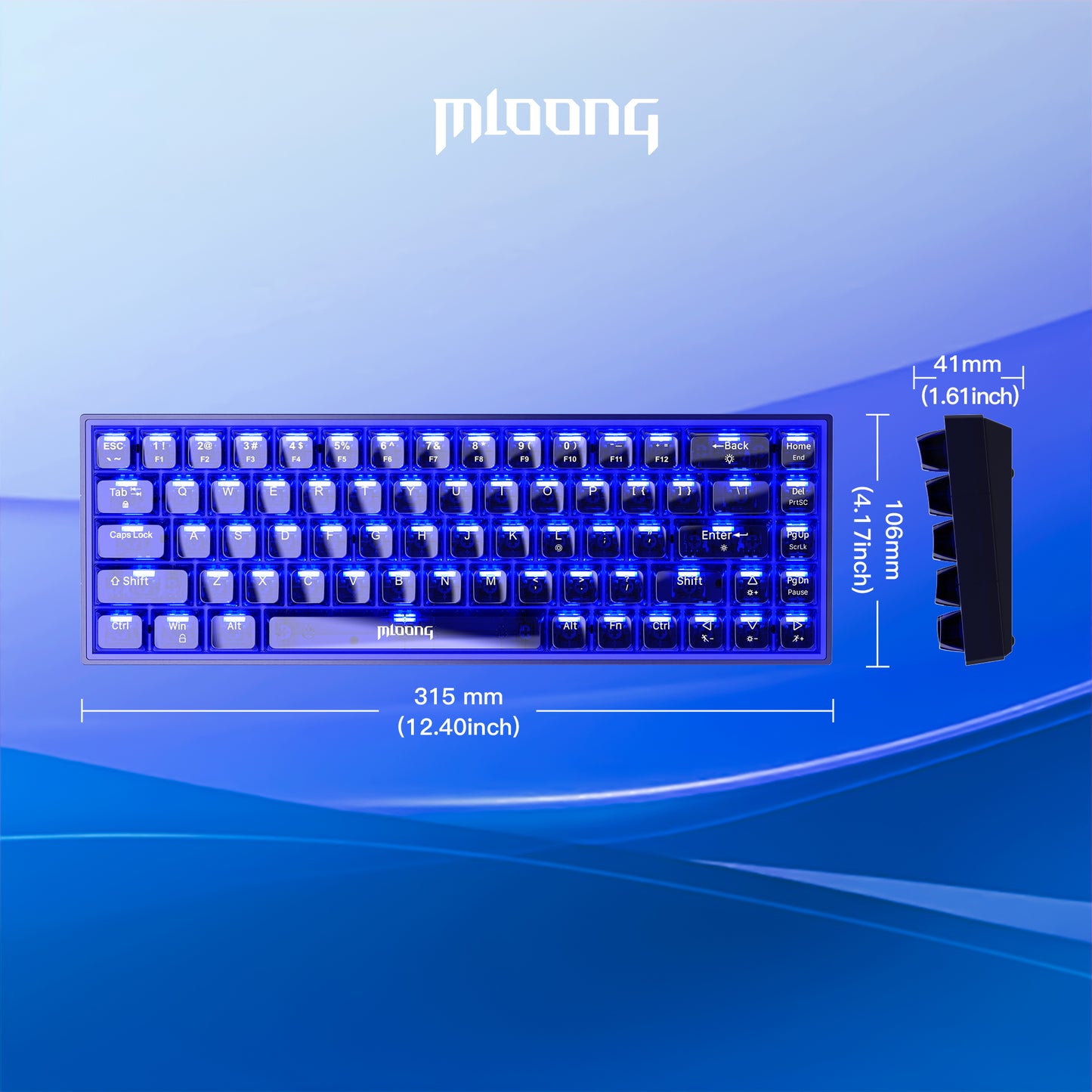 Mloong PC transparent key cap 68 key Mechanical Gaming Keyboard with ADJUSTABLE KEYBOARD BACKLIGHT - FLASH BLUE Switches for a Premium Typing and Gaming Experience on PC and Mac