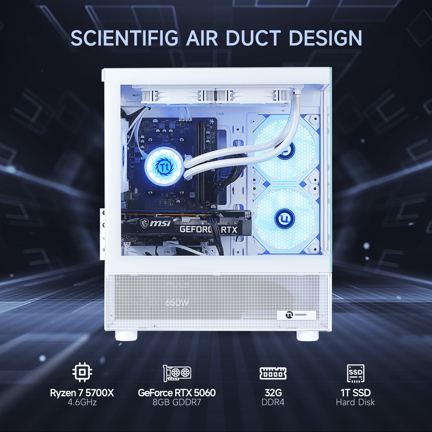 Ningmei Gaming PC AMD Ryzen 7 5700X NVIDIA RTX 5060 32GB RAM 1TB SSD Wifi PC Gaming