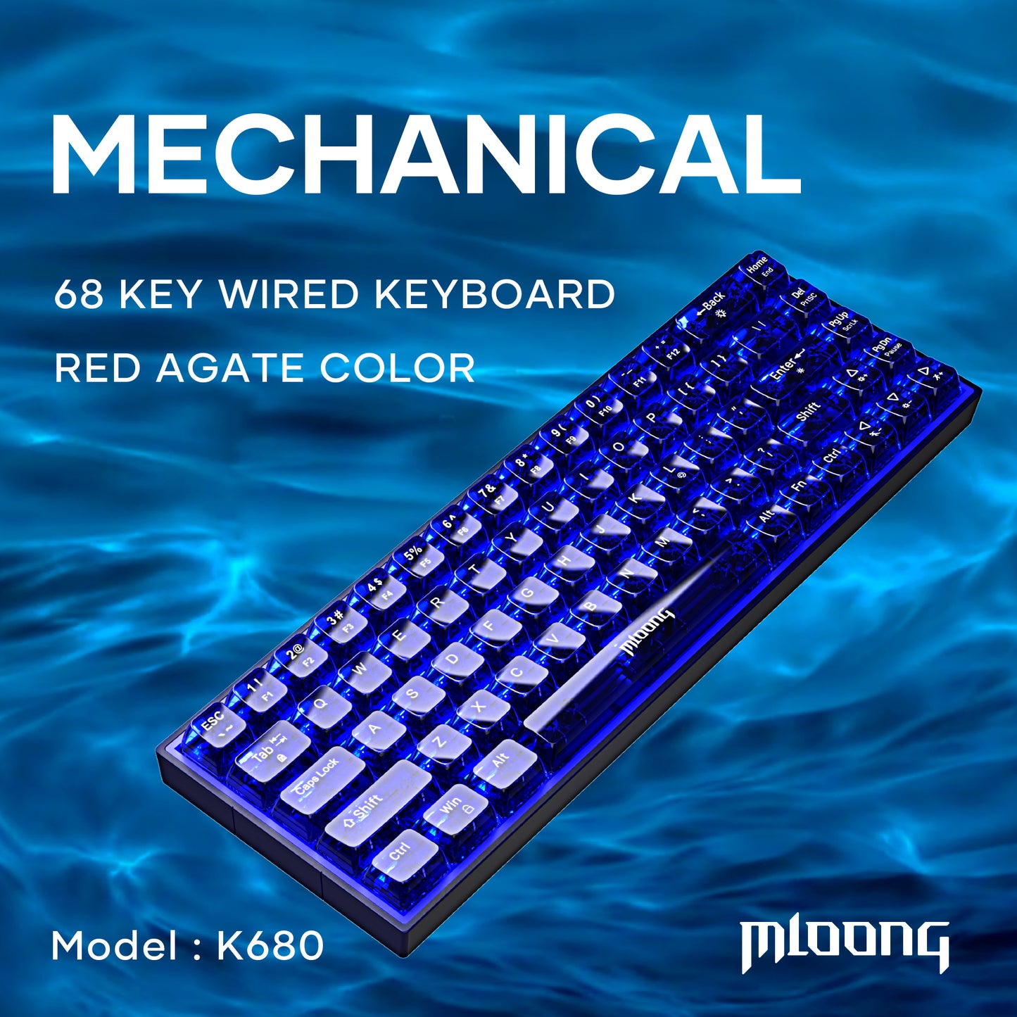 Mloong PC transparent key cap 68 key Mechanical Gaming Keyboard with ADJUSTABLE KEYBOARD BACKLIGHT - FLASH BLUE Switches for a Premium Typing and Gaming Experience on PC and Mac