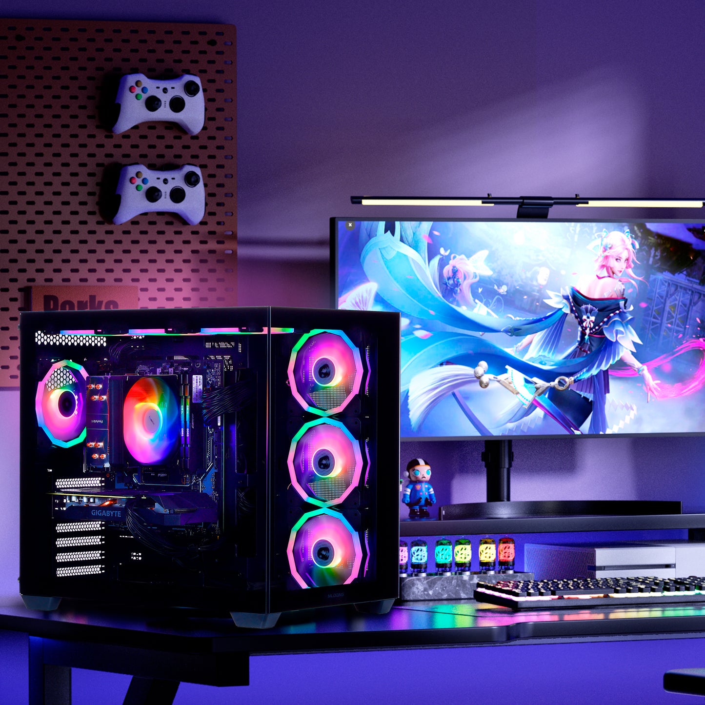 MLOONG Gaming PC Desktop, AMD Ryzen 7 8700F, GeForce RTX 5060Ti 8GB, 32GB DDR5 RAM, 1TB NVME SSD, 650W PSU, Windows 11 Home 64-bit, WIFI, Black