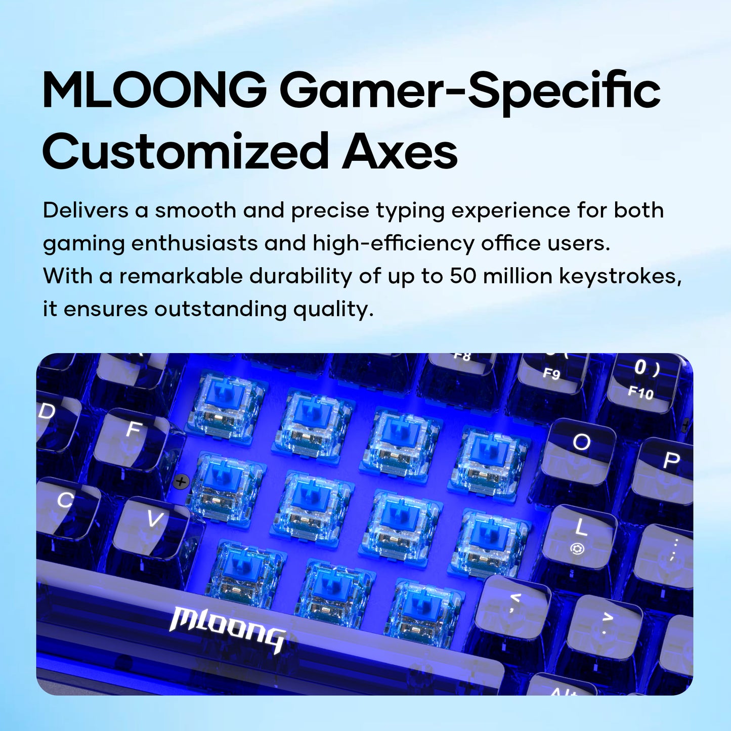 Mloong PC transparent key cap 68 key Mechanical Gaming Keyboard with ADJUSTABLE KEYBOARD BACKLIGHT - FLASH BLUE Switches for a Premium Typing and Gaming Experience on PC and Mac