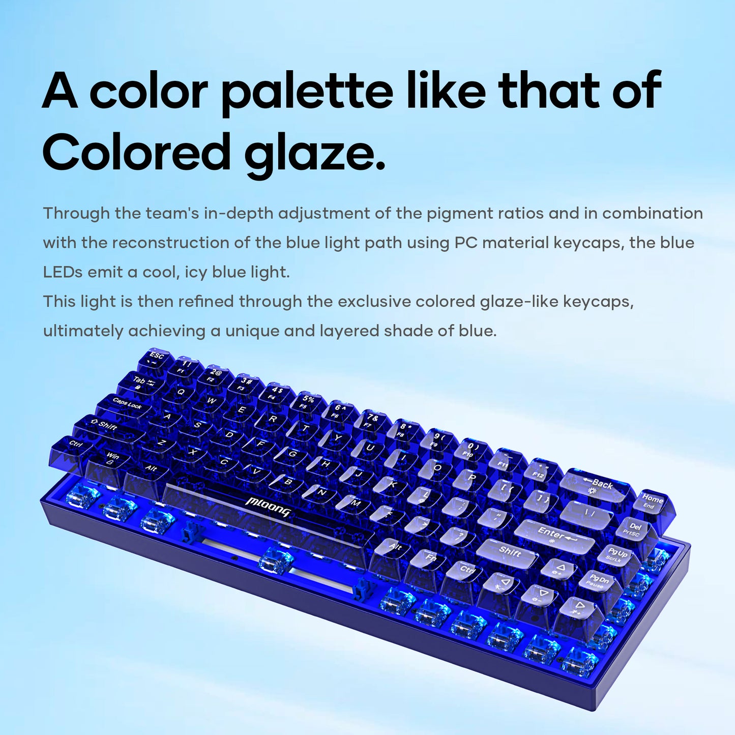 Mloong PC transparent key cap 68 key Mechanical Gaming Keyboard with ADJUSTABLE KEYBOARD BACKLIGHT - FLASH BLUE Switches for a Premium Typing and Gaming Experience on PC and Mac