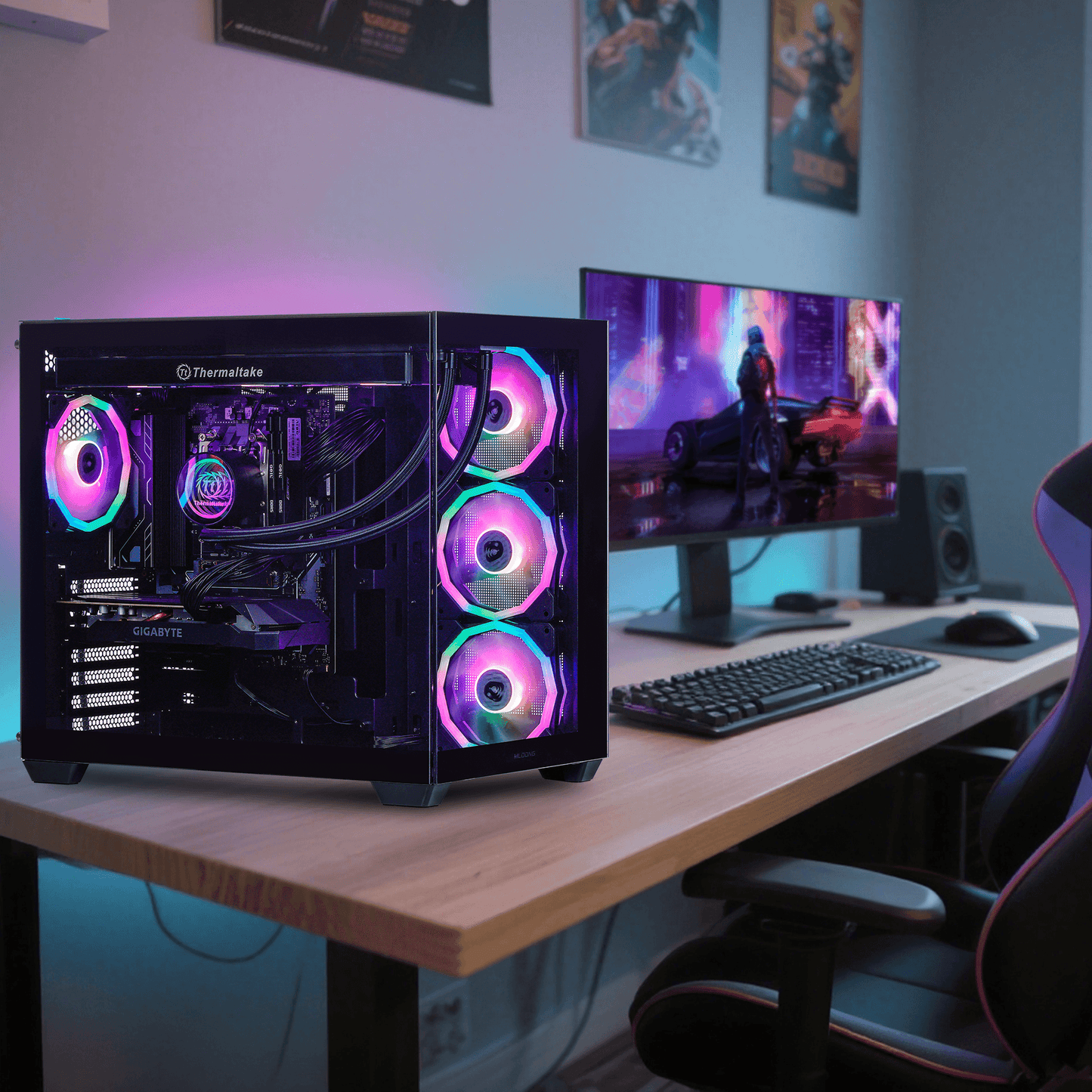 Mloong Gaming PC AMD Ryzen 7 9800X3D, GeForce RTX 5070Ti, 2TB SSD, 32GB DDR5 RAM, 360 Liquid Cooling, Win11, WIFI, Gaming Desktop, Black