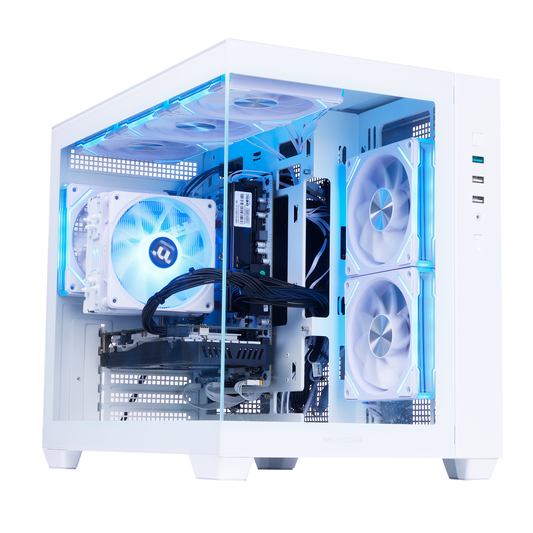 Mloong Gaming PC Desktop, AMD Ryzen 5 9600X 3.9 GHz (5.4Ghz Turbo), Radeon RX 9060 XT 8GB GDDR6, 1TB Gen4 NVMe SSD, 32GB 6000Mhz DDR5 RAM, 650W PSU, Wi-Fi, Win 11 Home Prebuilt PC, White
