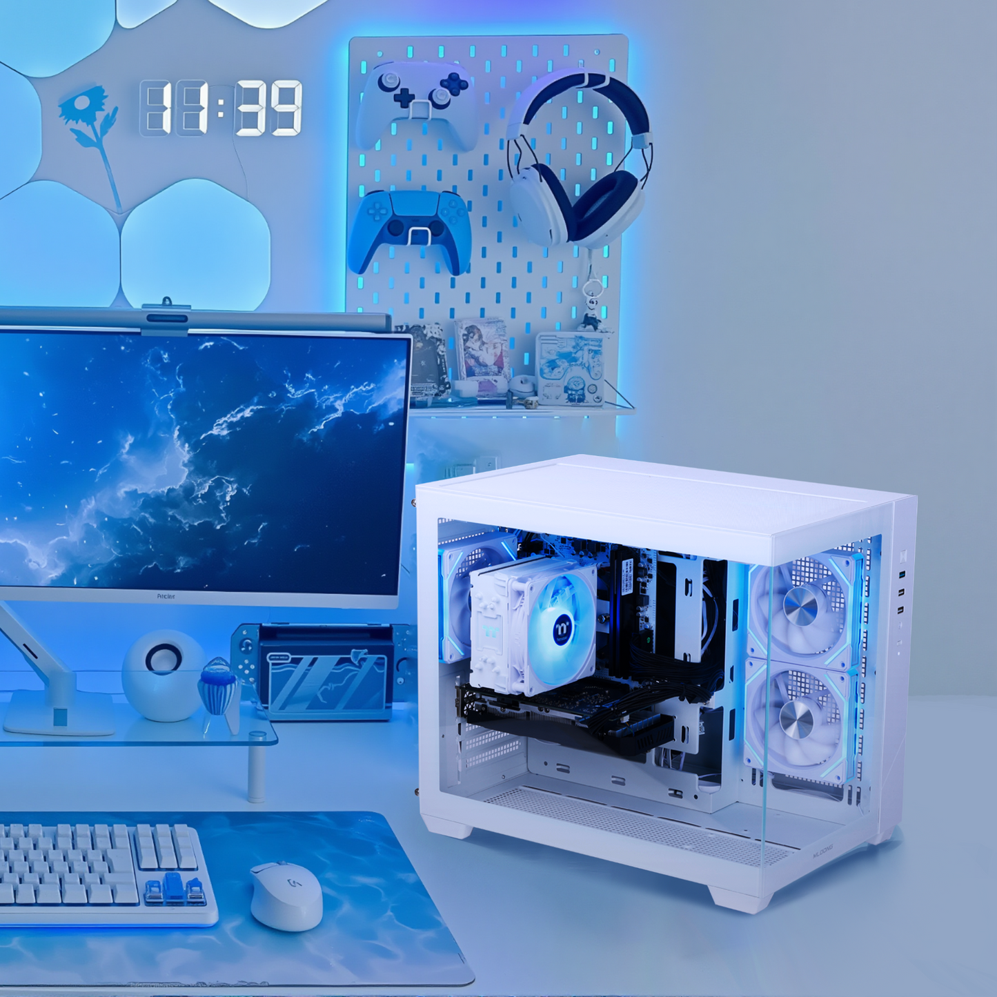 Mloong Gaming PC, AMD Ryzen 5 5500, NVIDIA GeForce RTX 3050 6GB, 16GB RAM, 1TB SSD, 650W PSU, Win11, WIFI, Desktop, White